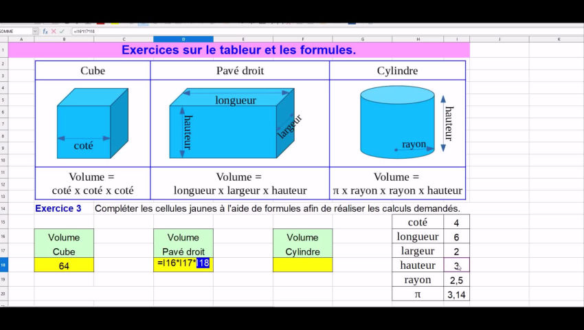 Exercice tableur et formules - Sciences & Technologies