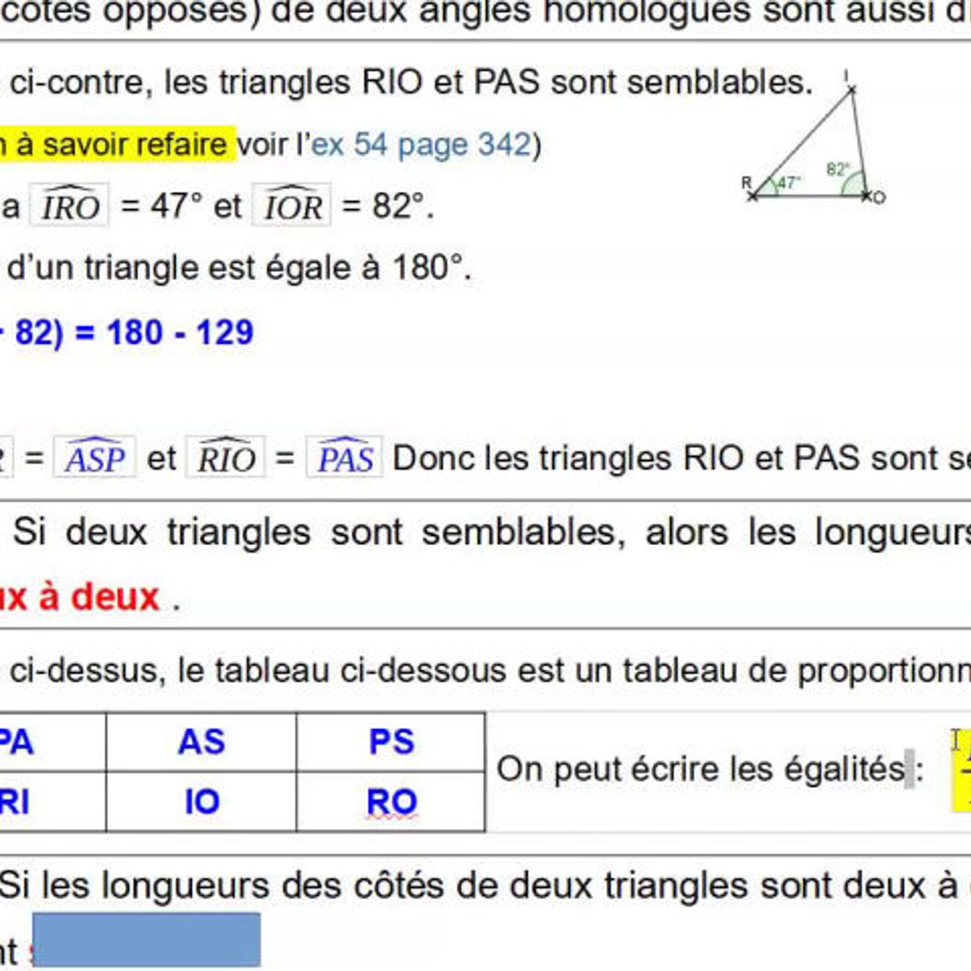 3ème - MATHS - Leçon - Triangles Semblables